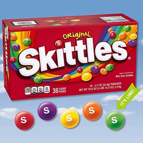 SKITTLES Original Chewy Candy, Full Size Bulk Candy, 2.17oz, Pack of 36