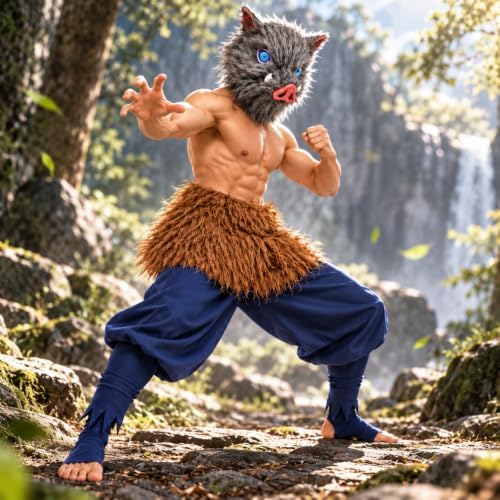 4 Pcs Wild Boar Costume Adult Men Mask Apron Set Anime Cosplay