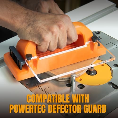 POWERTEC Grab Push Block with Retractable Holder, Anti-Slip Pad & Offset Handle for Improves Control. Ideal for Table Saws, Router Tables, Band Saws, Jointers & Fence Systems (71794)