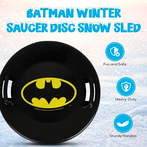 Slippery Racer Heavy-Duty Cold Resistant Downhill Pro Adults and Kids Plastic Outdoor Winter Saucer Disc Snow Sled with Handles (Batman, 3)