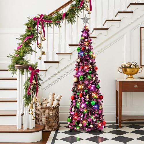 N&T NIETING Pop Up Christmas Tree with Lights & Ornaments, 5FT, Purple