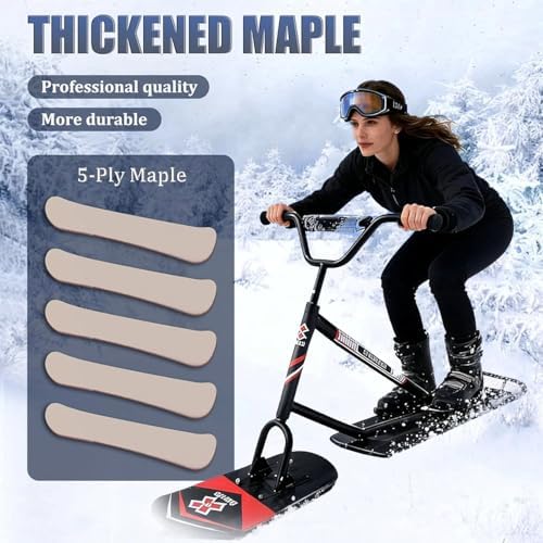 Snow Scooter Sled with 360° Spinning Ski Boards, High-Strength Aluminum Chassis & Maple Wood Platform for Family Fun and Snow Adventures, All Skill Levels
