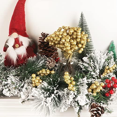 Fangoo 20 Pack 7 Inch Artificial Gold Berry Stems for Christmas Tree Decor