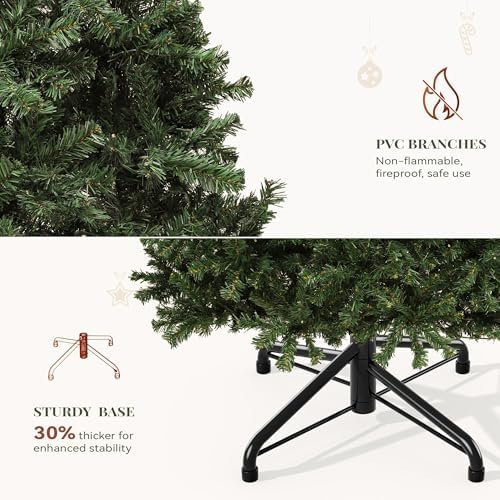 YITAHOME Pre-Lit Artificial Hinged Christmas Tree with Remote Control, 7.5ft Prelighted Spruce Xmas Tree for Home, Office, Party Decoration with 1450 Branch Tips and 550 Warm White Lights, Green