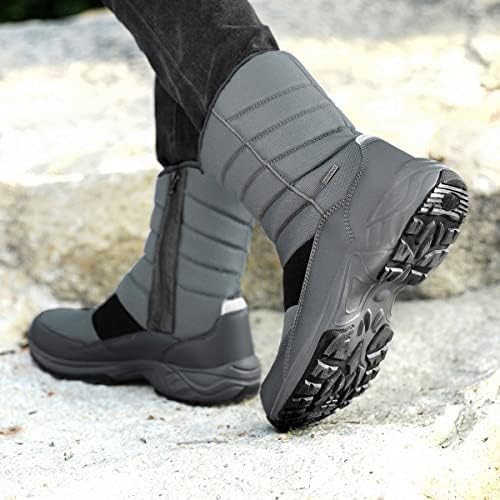 SILENTCARE Mens Winter Mid-Calf Snow Boot Fur Warm Waterproof Slip On Outdoor Athletic