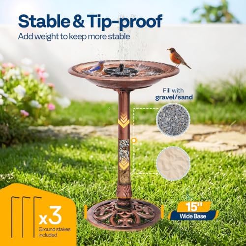 VIVOHOME Bird Bath with Solar Fountain for Outside, Pedestal, Bronze