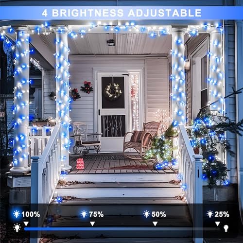 JMEXSUSS 600 LED Blue and White Christmas Lights Outdoor with Remote