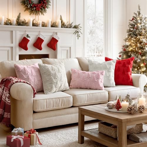 MIULEE Christmas Throw Pillow Covers Red Christmas Decorations Set of 2 Xmas Tree 22x22 Pillow Covers Soft Plush Faux Wool Pillowcases Holiday Festivals Winter Home Decor Sofa Couch Bed Porch