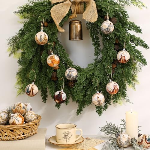 Outus 16 Pcs Christmas Tree Ball Ornaments Vintage Angel Christmas Decorations for Tree Colorful Xmas Decorative Hanging Ornaments for Farmhouse Home Fireplace Decoration Holiday Party Favors