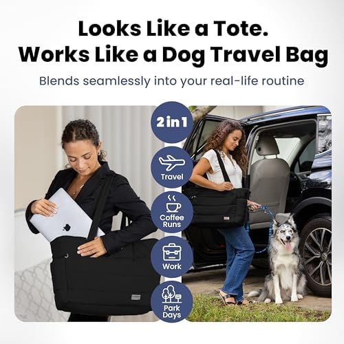 Rubyloo Mini Lint Roller Bundle Travel Size Pet Hair Remover with Retractable Cover & Black Puffer Tote Bag with Bowls Food Storage for Dog Mom Essentials Gift Set