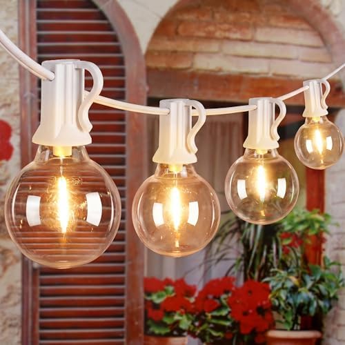 Ollny Outdoor String Lights, 50FT LED Patio Lights Waterproof White Wire