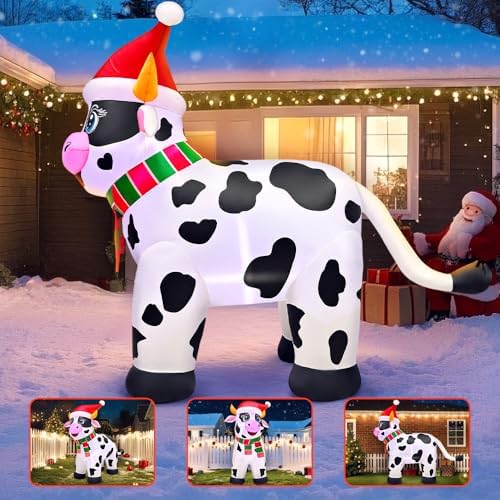 5.6FT Christmas Inflatables Outdoor Decorations Inflatable Cow Farm Animals, Built in LED Lights Blow up Yard Decorations for Xmas Holiday Party Indoor Garden Lawn Décor