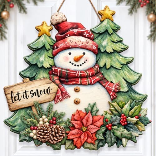 Christmas Decorations Snowman Christmas trees let It Snow Hanging Wood Sign