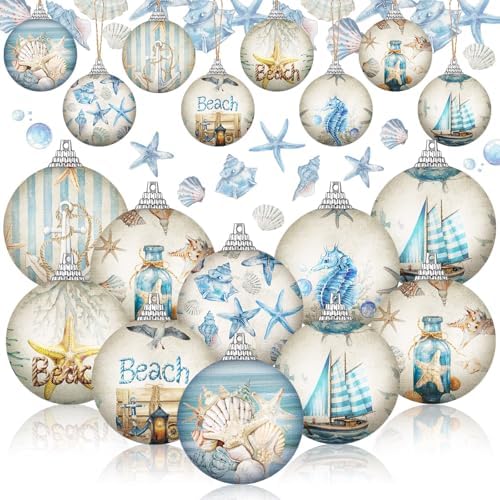 Outus 16pcs Coastal Christmas Ball Ornament for Tree, Ocean Christmas Decor