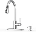 WEWE Kitchen Faucet with Soap Dispenser and Pull Down Sprayer, RV Single Handle Classic 3 Modes Stainless Steel Faucet for Kitchen Sink, RV, Polished Chrome