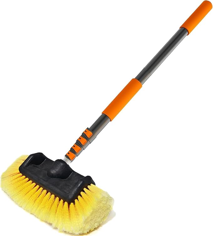 LAANPOLE 20FT Car Wash Brush with Long Handle, Car Cleaning Brush with 12 Inch Soft Bristle, Solar Panels Cleaner with Telescoping Pole for RV, Truck, Boat, House Siding