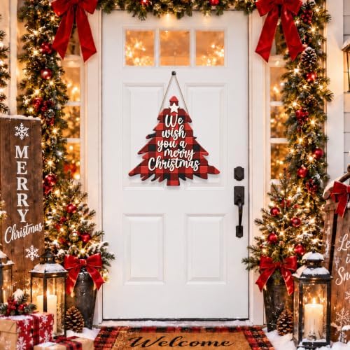Christmas Decorations Buffalo Plaid Christmas Tree Wooden Hanging Sign