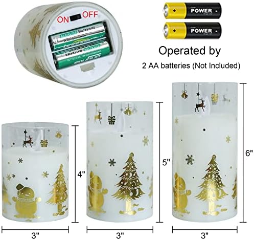 Gold Snowman Glass Flameless Candle Battery Operated Remote Timer