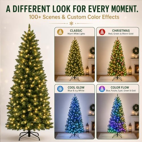 Avatar Controls 7.5FT Smart Prelit Pencil Christmas Tree, 350 LEDs