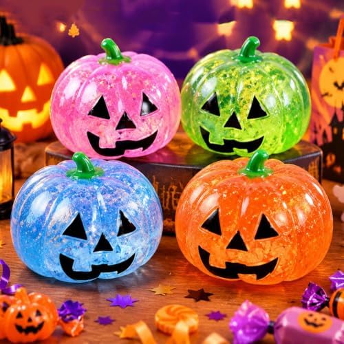 Halloween Decor Squeeze Fidget Toys Ghost Pumpkin Stress Halloween Squishy Toys Pumpkin Skeleton Shape Stress Relief(Blue)
