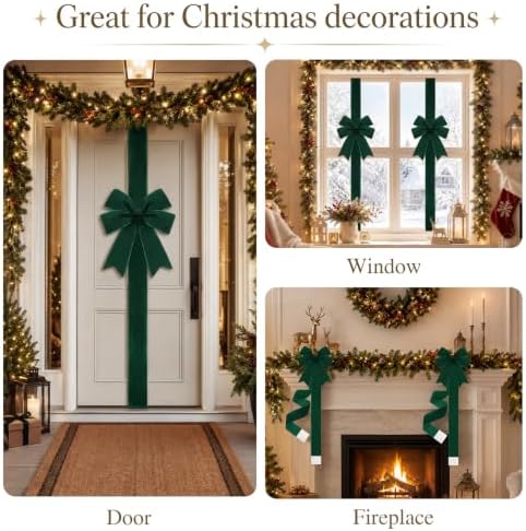 Daifunli 6 Pcs Jade Green Velvet Christmas Cabinet Bows Ribbons for Kitchen