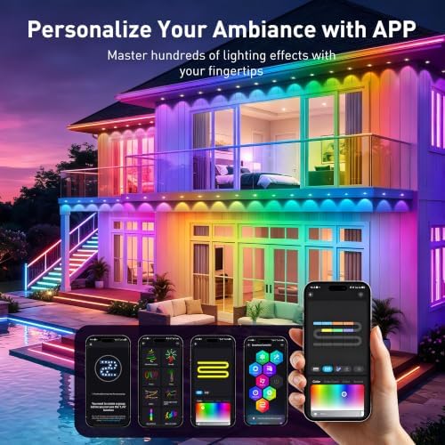 LITSOUL 400FT Permanent Outdoor Lights for House RGB+IC, Chasing Effect Smart RGB+IC Eave LED Lighting with 16 Million Colors, Waterproof Outdoor Strip Lights for Christmas Halloween Holiday Daily