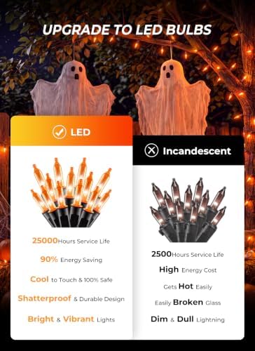 Orange LED Halloween Lights Indoor Outdoor, 66FT 200LED Mini String Lights