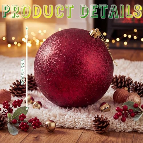 Threan 8 Inch Burgundy Glitter Large Christmas Ball Ornament