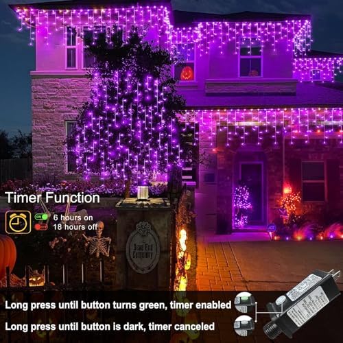 Purple Halloween Lights Outdoor 66ft Icicle Lights for Outside 640 LEDs
