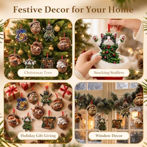 2026 Merry ChristmasWinter Ornament - Christmas Cat Ornament, 3D Animal Decorations for Christmas Trees, Holiday Party Gifts, Gift Ideas & Xmas Gift，Woodland Christmas Ornaments,Home
