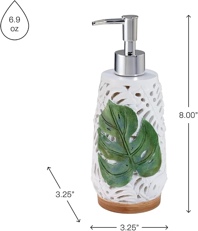 Avanti Linens - Soap Dispenser/Lotion Pump, Palm Tree Leaves Inspired Home Decor (Viva Palm Collection)