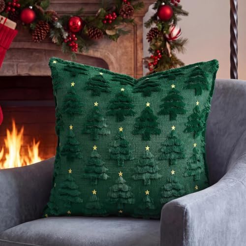 Softalker Christmas Pillow Covers 18x18 Set of 2, Green Xmas Tree Decor