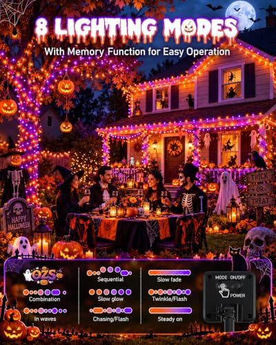 OZS Solar Halloween Lights Outdoor, Purple and Orange 2 Pack 240LED