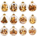 12PCS Glowing Christmas Ornaments - Mini Gold Light-Up Christmas Ball Ornaments - Christmas Tree Ornament with Warm LED Light for Tree Mantel, Holiday Scene Decoration & Gift
