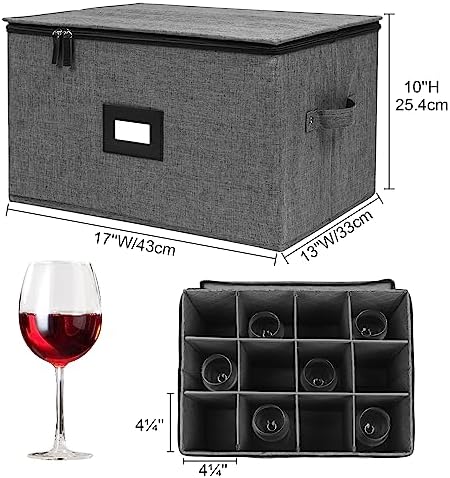 Mayniu Stemware Storage Cases, Wine Glass Storage Box with Dividers