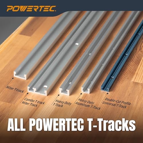 POWERTEC 48" Miter T Track w/T-Bar for Table Saw, Router Table, Band Saw, Works with 3/4” x 3/8” Miter T Slot, Miter Gauge, T Track Accessories for Woodworking and Sliding Jigs, 2 Set (71156-P2V)