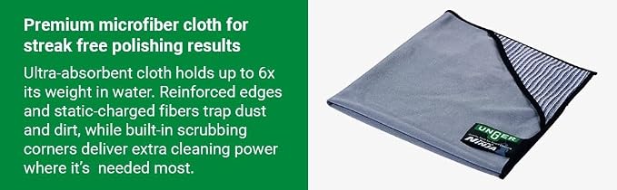UNGER ErgoTec Ninja Kit 4-in-1: Squeegee, Scrubber, Holder, Cloth | Professional indoor/outdoor window cleaning; WNK12 advanced kit; complete 4-piece system