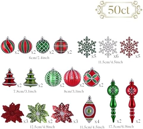 Valery Madelyn 50ct Christmas Ball Ornaments Tree Decorations Set