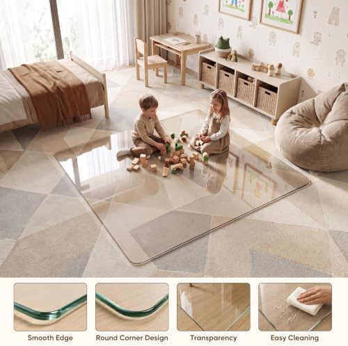 Antok Tempered Glass Chair Mat, 46"x55" Office Chair Mat for Carpet & Hardwood Floors, Heavy Duty 1/5" Desk Chair Mat for Smooth Rolling at Home or Office