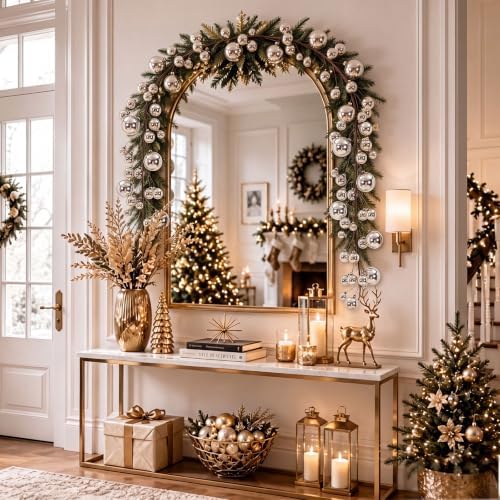 2 Pcs 6 ft Christmas Ball Ornament Garland, Glossy Champagne Gold