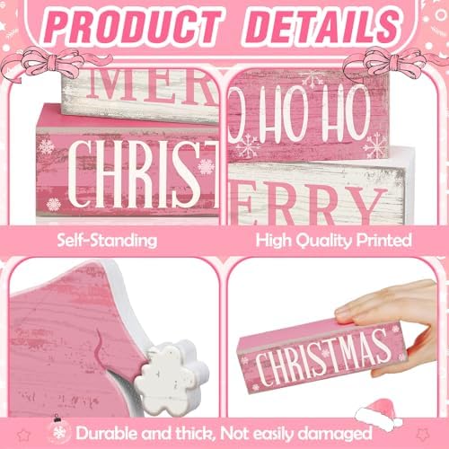 Moucuny 4 Pcs Christmas Wooden Tiered Tray Decor Farmhouse Table Signs