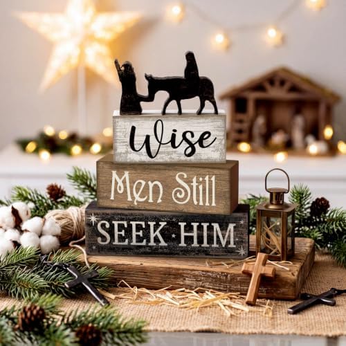 Lineshading 4 Pcs Christmas Table Decor, Wise Men Still Seek Him Sign