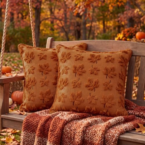 Fall Throw Pillow Covers 18x18 Set of 2 Double-Sided Maple Leaf Covers