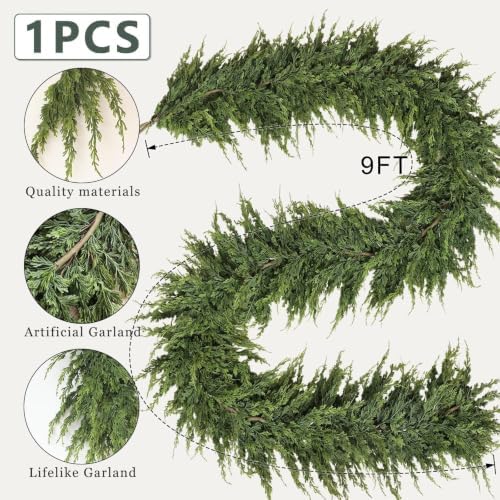 9FT 1PCS Artificial Christmas Cedar Pine Garland for Mantle Home Decor