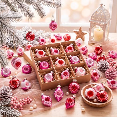 40Pcs Vintage Christmas Glass Ornaments Bulk 1.6''Reflector Ball