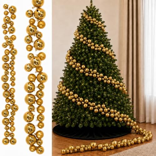 Sosation 29.5Ft Christmas Ball Ornament Garland, Gold, Glossy Matte