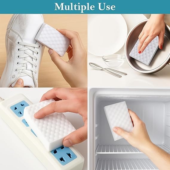 Magic Eraser Cleaning Sponge | Pack of 4 | Chemical-Free, Multi-Purpose Wipe for Effortless Cleaning of Kitchen, Bathroom, Walls, Shoes & More – Tough on Stains, Gentle on Surfaces (ASR)