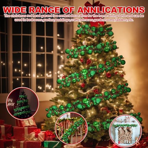 2 Pcs 6 ft Christmas Ball Ornament Garland, Grass Green
