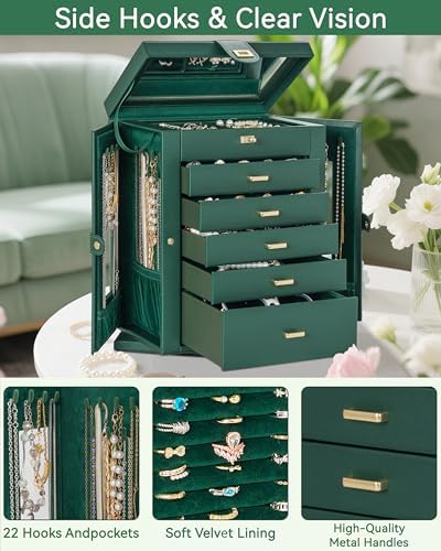 AKOZLIN 6-Tier Jewelry Box Organizer 5 Drawers Storage XXL Green