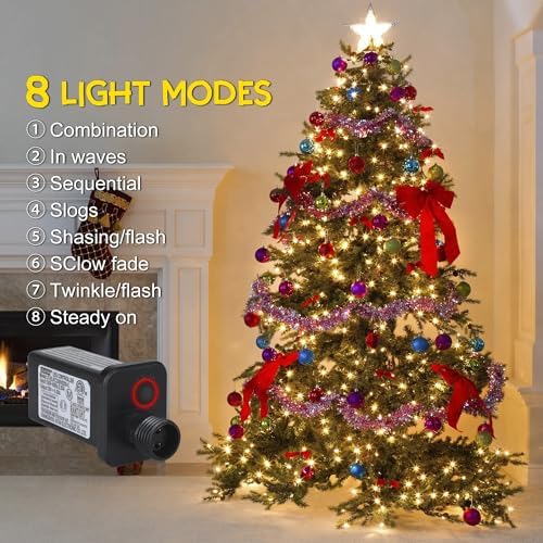 weillsnow 164Ft 500 LED Christmas Lights, Waterproof 8 Twinkle with Memory Functions Christmas Tree Lights for Indoor Outdoor Christmas Tree Garden Decoration (Warm White)